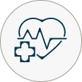 This icon combines a heart with a medical symbol to represent the idea of healthcare.