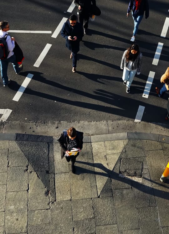 This image is an aerial shot of students walking across campus.