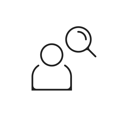 This graphic is an icon compromised of an outline of a person and a search symbol, intended to represent the idea of education across diverse audiences.